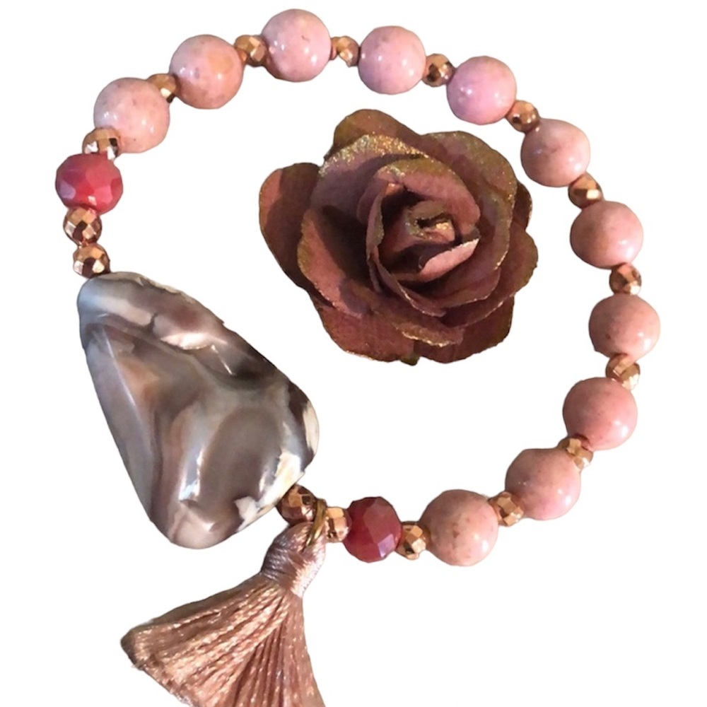 Barse genuine stone agate and jasper bracelet with rose gold accents